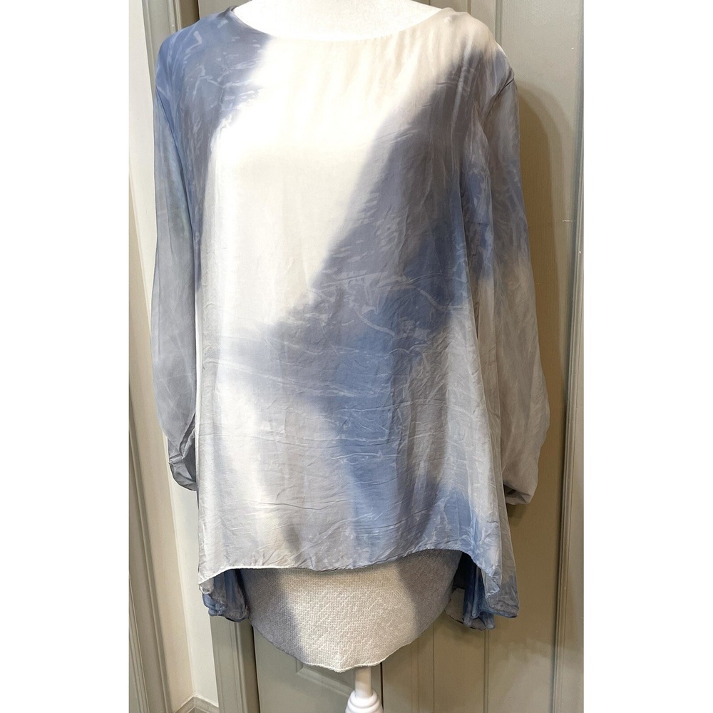 Tempo Paris Silk Crochet Tie Dye Babydoll Tunic Top XL Grunge Whimsigoth Fairy